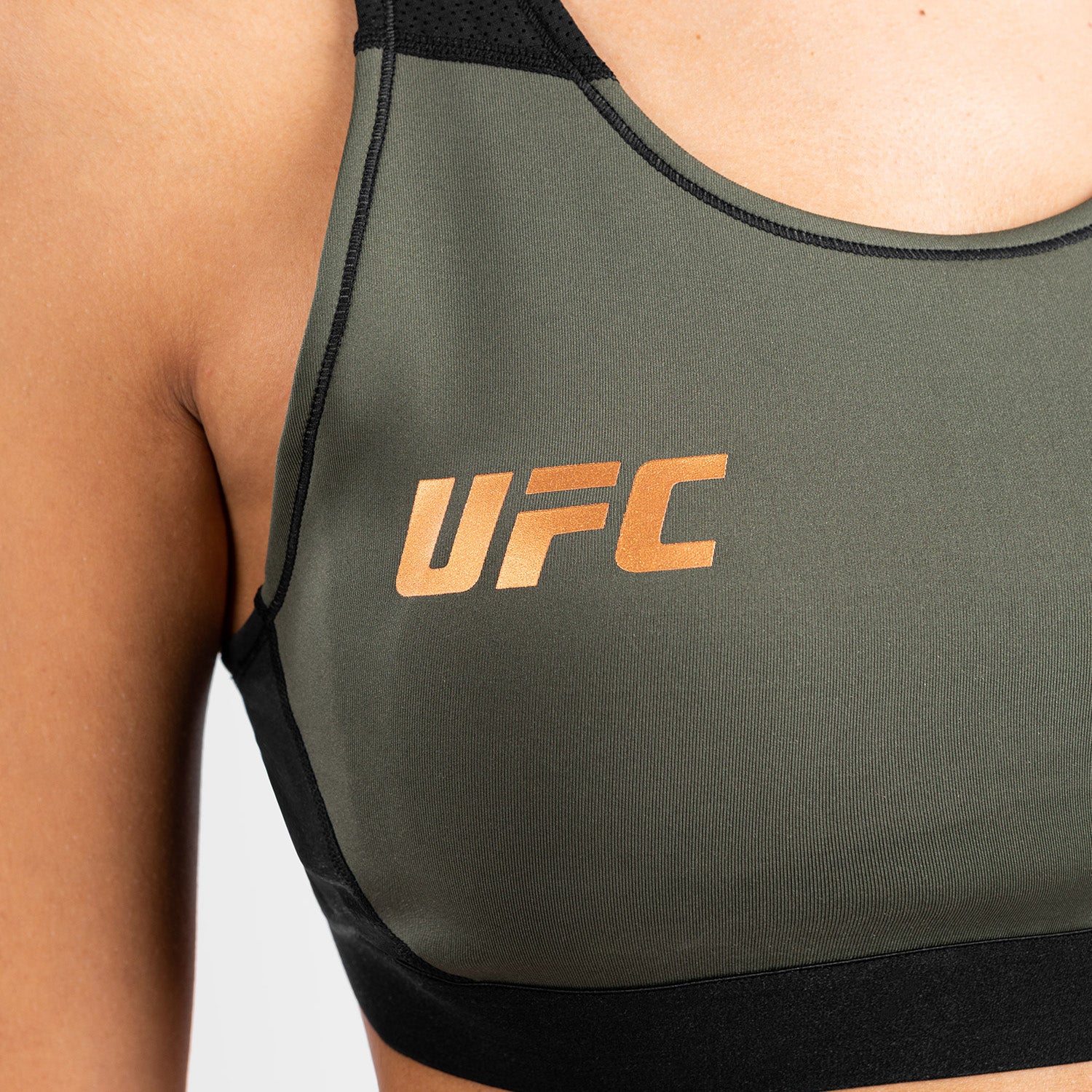 UFC Adrenaline by Venum Fight Week Women’s Sports Bra - Khaki/Bronze - Image 4
