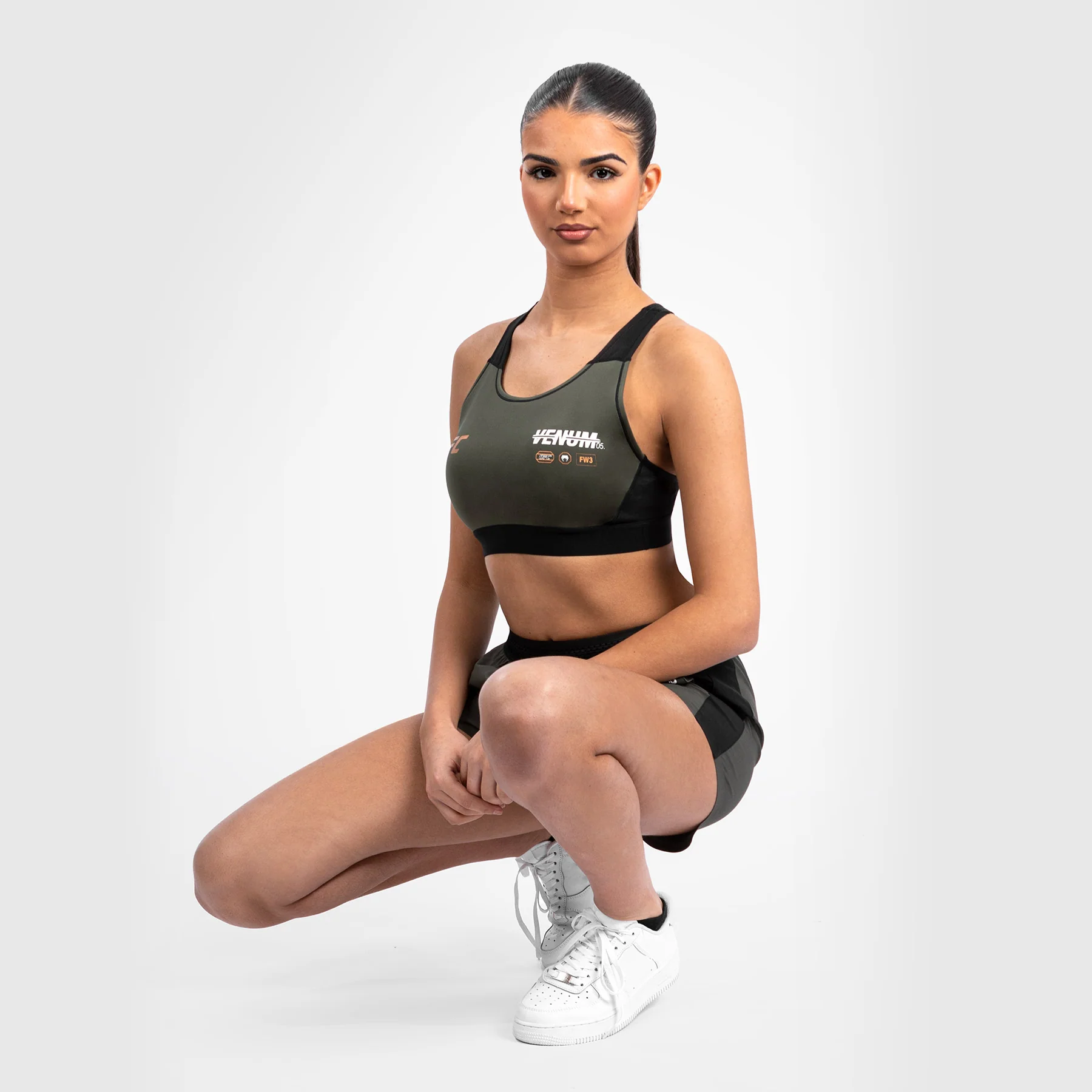 UFC Adrenaline by Venum Fight Week Women’s Sports Bra - Khaki/Bronze - Image 7